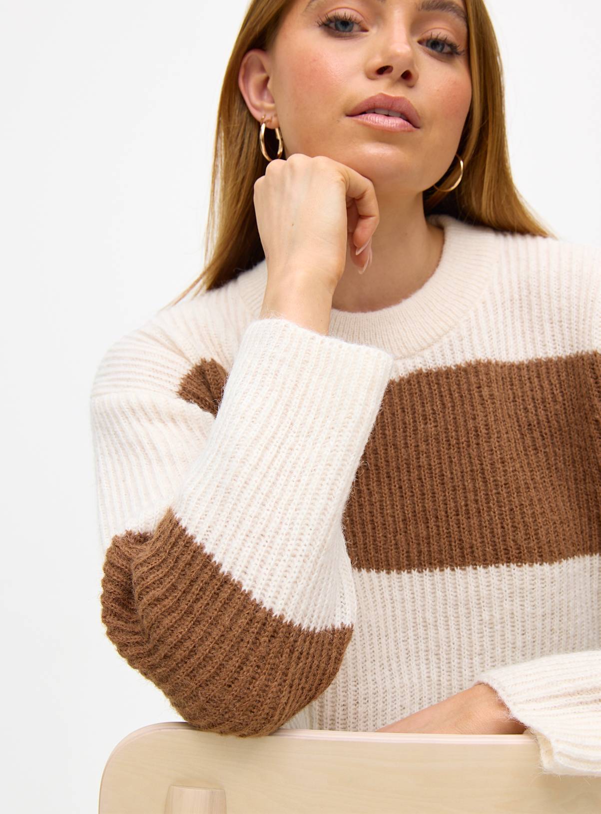 Cream & Brown Stripe Side Split Jumper  S - Image 2
